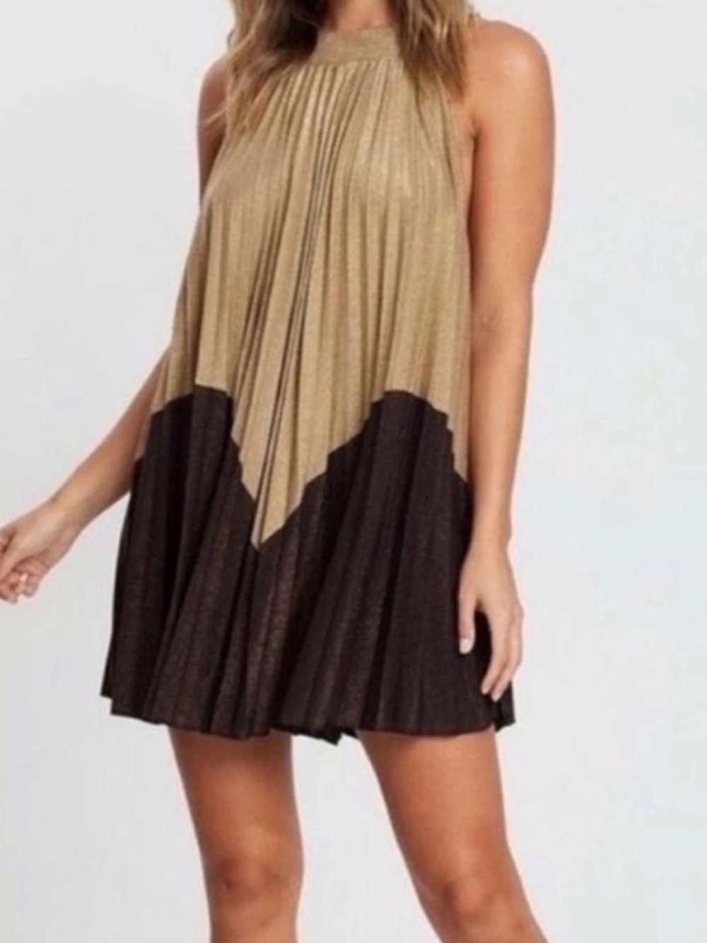 FREE PEOPLE METALLIC MINI LOVE PLEATED DRESS M